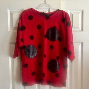 Vintage red sweater with black leather polka dots